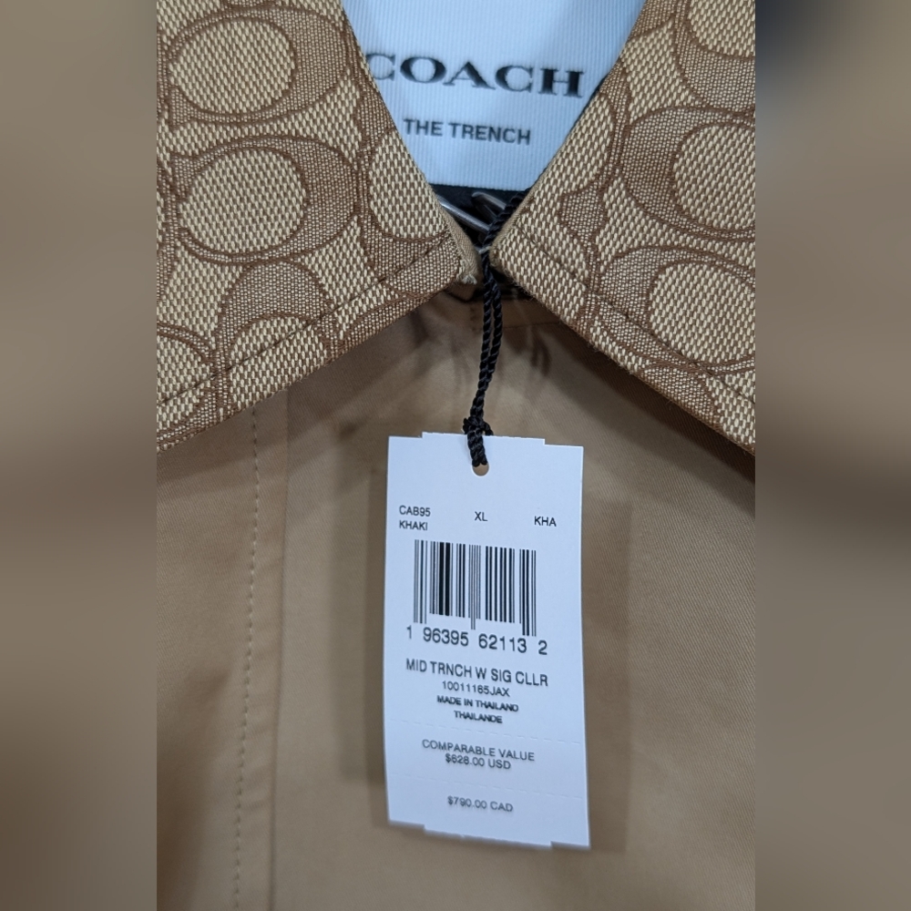 Coach Tan Trench Coat with Patterned Collar - Picture 3 of 4